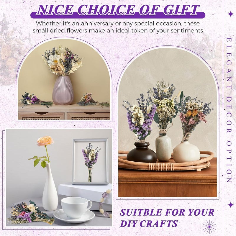 Layhit 12 Pack Boho Dried Flower Bouquet Mini Wedding Handmade Dry Flowers Decor for Vase Crafts DIY Photo Boutonniere for Men Floral Plant for Bridesmaid Gift Birthday Decor(Romantic) - Image 3