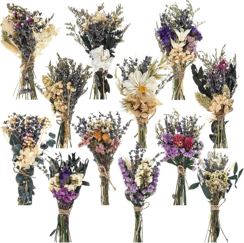Layhit 12 Pack Boho Dried Flower Bouquet Mini Wedding Handmade Dry Flowers Decor for Vase Crafts DIY Photo Boutonniere for Men Floral Plant for Bridesmaid Gift Birthday Decor(Romantic) - Image 1
