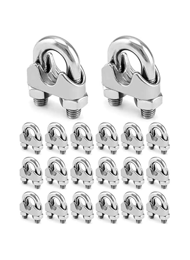 Arabest 1/2 Wire Rope Clamp Clip M12, 20 Pack Large U Bolt Saddle Guy Fastener, 304 Stainless Steel Fastener Cable Clamps, Connect 2 Layers of Wire to Form a Loop  - Image 1