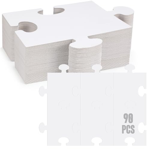 Sonwyoung 60 Pcs Large White Blank Puzzle Pieces Bulk to Draw on Make Your Own Jigsaw Puzzle Pieces Giant Double Blank White Papers for Kids Adult DIY Arts and Crafts Projects 8 x 9 Inch - Image 1
