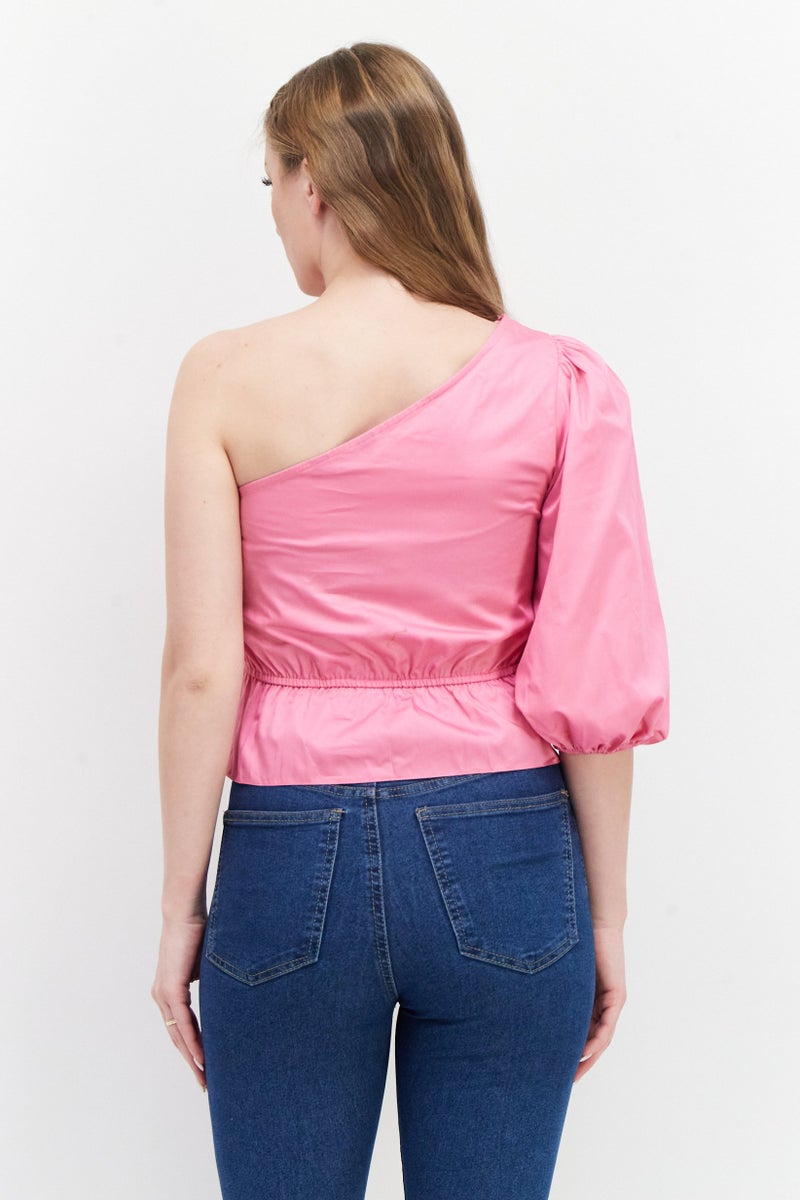 Miss Selfridge Women Asymmetrical Neck One Shoulder Plain Blouse, Pink - Image 2