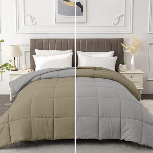 Razzai All-Season Comforter 220 GSM | Super Soft Fluffy & Lightweight Comforter Double Bed Comforter (92" x 106" Inches/233cm x 269cm) - King Size Comforter | Silver/Beige - Image 1