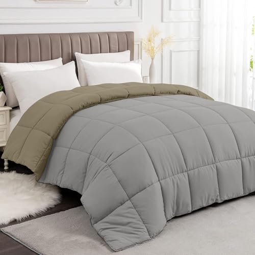 Razzai All-Season Comforter 220 GSM | Super Soft Fluffy & Lightweight Comforter Double Bed Comforter (92" x 106" Inches/233cm x 269cm) - King Size Comforter | Silver/Beige - Image 4