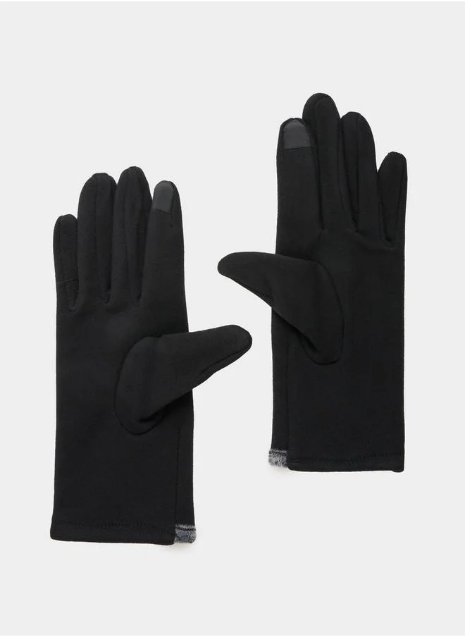 Styli Faux Fur Ribbon Detail Winter Gloves