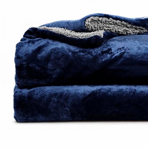 CHANDRAVATI Premium Polyester Micromink Summer Ac/Mild Winter/Heavy Winter Sherpa Blanket Super Soft Flannel Solid/Plain || 200 TC || (Navy Blue, Double) - Image 1
