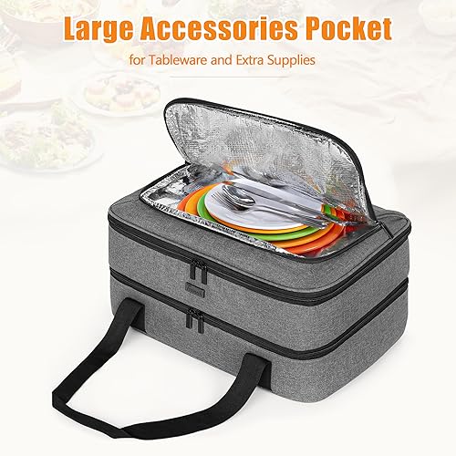 Trunab Casserole Carrier for Hot or Cold Food Insulated Casserole Dish Carrier Thermal Tote Bag for Picnic, Fits 9"×13" Baking Dish, 11 x 15 Foil Pans, Grey - Image 4