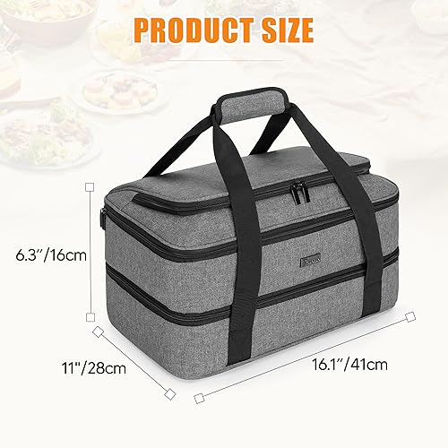 Trunab Casserole Carrier for Hot or Cold Food Insulated Casserole Dish Carrier Thermal Tote Bag for Picnic, Fits 9"×13" Baking Dish, 11 x 15 Foil Pans, Grey - Image 5