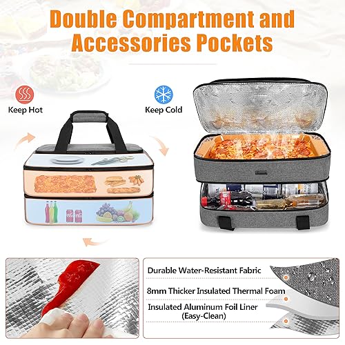 Trunab Casserole Carrier for Hot or Cold Food Insulated Casserole Dish Carrier Thermal Tote Bag for Picnic, Fits 9"×13" Baking Dish, 11 x 15 Foil Pans, Grey - Image 2