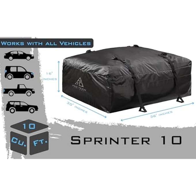 rayihni Sprint - 10 Cubic Feet Weatherproof Rooftop Cargo Carrier for Top of Vehicle, Attaches with or Without Roof Rack - Image 2