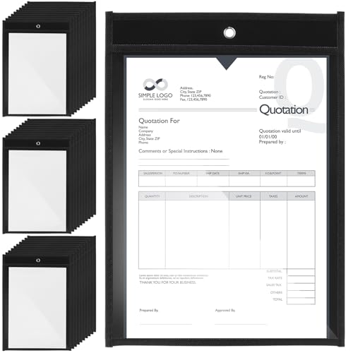 Gilprop 30Pcs Job Ticket Holders 9x12 Work Order Plastic Sleeves Shop Ticket Holder Dry Erase Pocket Clear Solid Back Document Folder Sleeve Sheet Protector for Teacher Work Office Organization, Black - Image 1