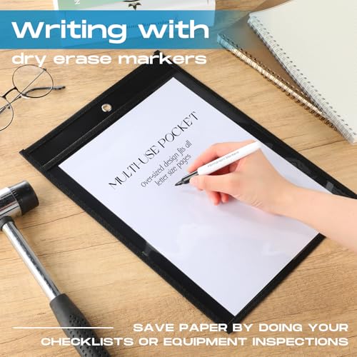 Gilprop 30Pcs Job Ticket Holders 9x12 Work Order Plastic Sleeves Shop Ticket Holder Dry Erase Pocket Clear Solid Back Document Folder Sleeve Sheet Protector for Teacher Work Office Organization, Black - Image 4