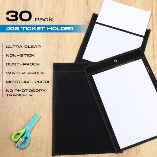 Gilprop 30Pcs Job Ticket Holders 9x12 Work Order Plastic Sleeves Shop Ticket Holder Dry Erase Pocket Clear Solid Back Document Folder Sleeve Sheet Protector for Teacher Work Office Organization, Black - Image 2