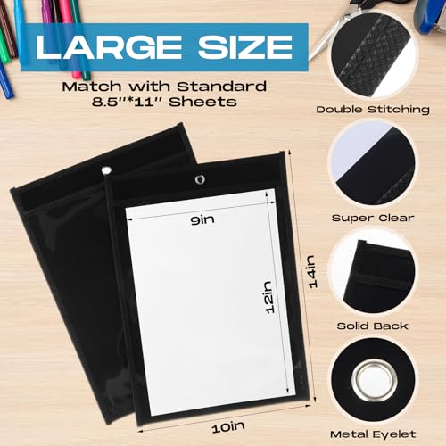 Gilprop 30Pcs Job Ticket Holders 9x12 Work Order Plastic Sleeves Shop Ticket Holder Dry Erase Pocket Clear Solid Back Document Folder Sleeve Sheet Protector for Teacher Work Office Organization, Black - Image 3