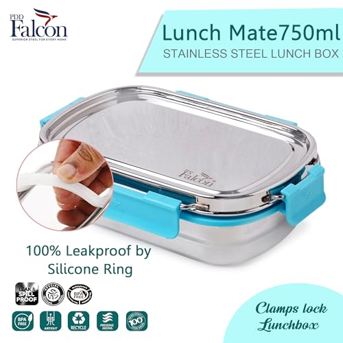 PDDFALCON Lunch Mate Stainless Steel Lunch Box with 1 Small Inner Container with Air Tight Lids 100% Leak-Proof, BIS Certified, Made in India -750ml+180ml (Lunch Mate 750+180 (Sky Blue)) - Image 5