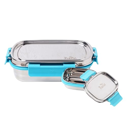 PDDFALCON Lunch Mate Stainless Steel Lunch Box with 1 Small Inner Container with Air Tight Lids 100% Leak-Proof, BIS Certified, Made in India -750ml+180ml (Lunch Mate 750+180 (Sky Blue)) - Image 1