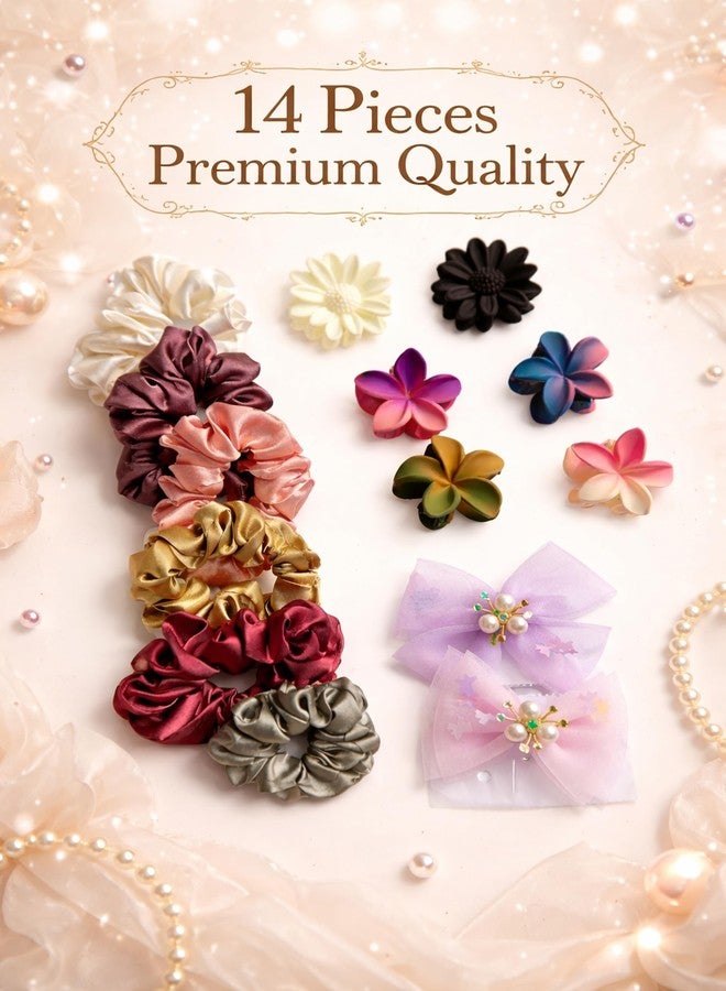 Premium Hair Accessories Combo for Girls & Women | Satin Scrunchies, Floral Hair Clips & Bow Clips | Stylish Everyday & Party Hair Set (Multi-Colour) - Image 2