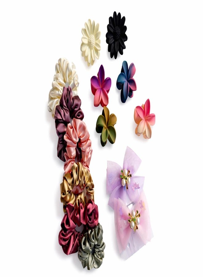 Premium Hair Accessories Combo for Girls & Women | Satin Scrunchies, Floral Hair Clips & Bow Clips | Stylish Everyday & Party Hair Set (Multi-Colour) - Image 1