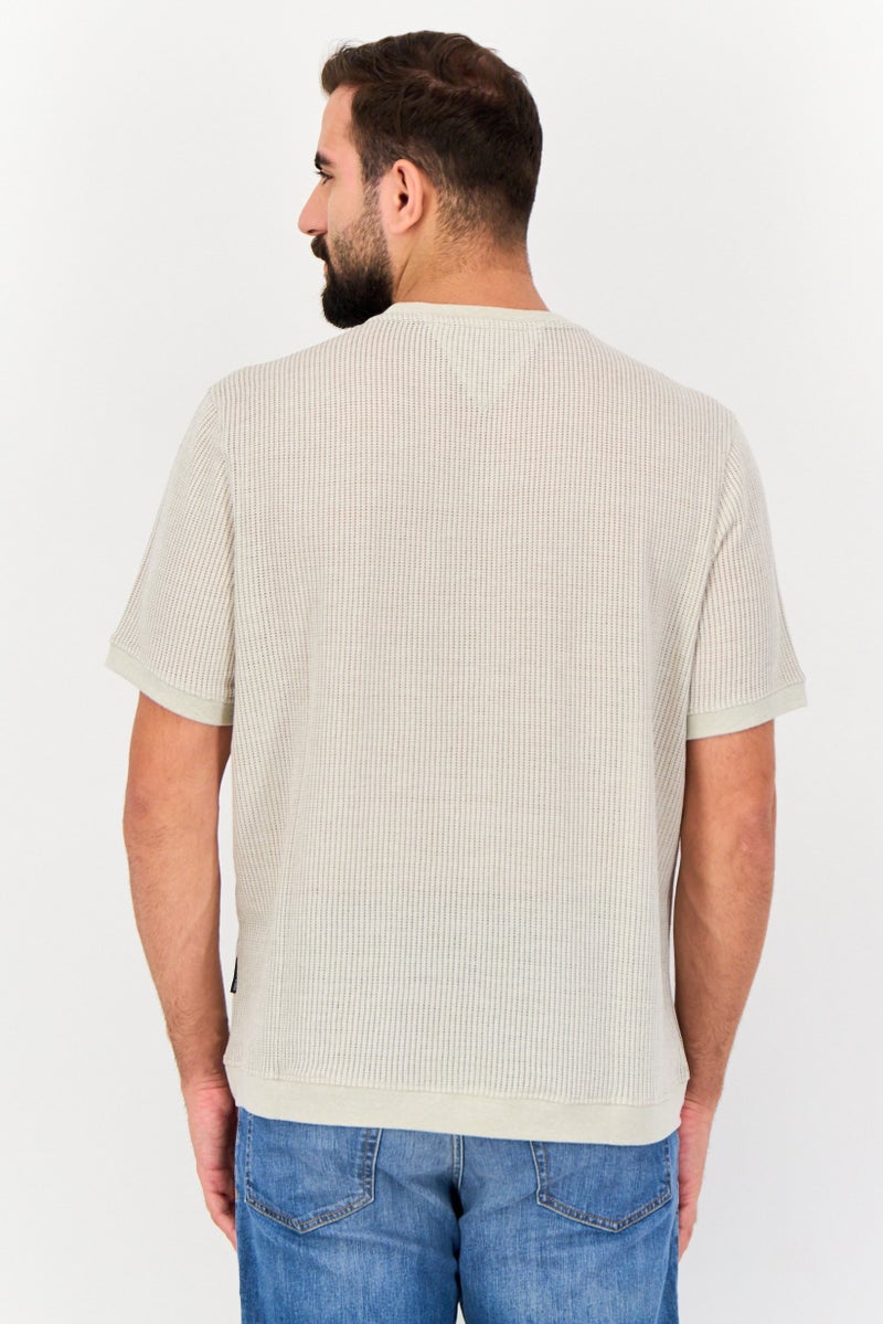 VINCE CAMUTO Men Crew Neck Short Sleeve Textured Knit T-Shirt, Beige - Image 3