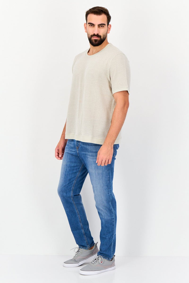 VINCE CAMUTO Men Crew Neck Short Sleeve Textured Knit T-Shirt, Beige - Image 2