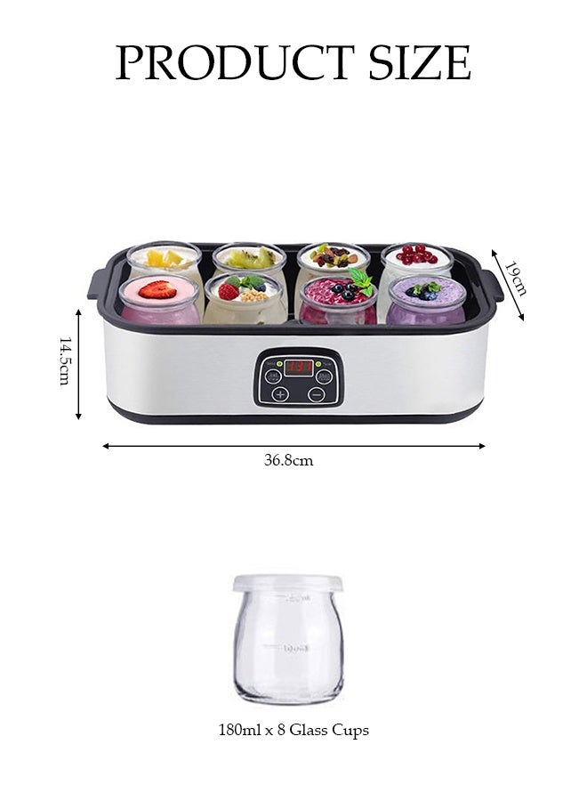 DUNISO Yogurt Maker，Multifunctional Yoghurt Fermentation Machine with 8 Pcs 180ml Glass Cups，Homemade Greek Yogurt, Temp Control & Smart Timer，Easy to Clean，for Home Organic Yogurt, Greek Yogurt, Cheese, Natto - Image 2