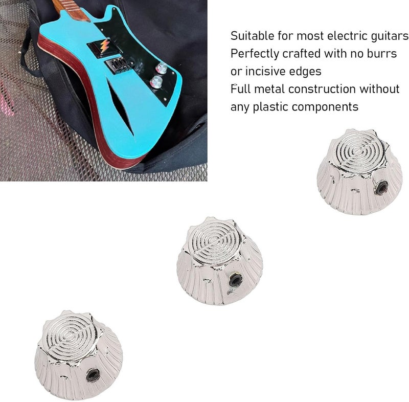 Metal Electric Guitar Bell Volume Tone Control Knobs 3 Pack Dome Top Hat Adjust Volume Tone Pitch with Wrench (Silver) - Image 4