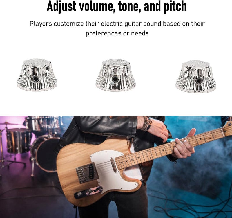 Metal Electric Guitar Bell Volume Tone Control Knobs 3 Pack Dome Top Hat Adjust Volume Tone Pitch with Wrench (Silver) - Image 3