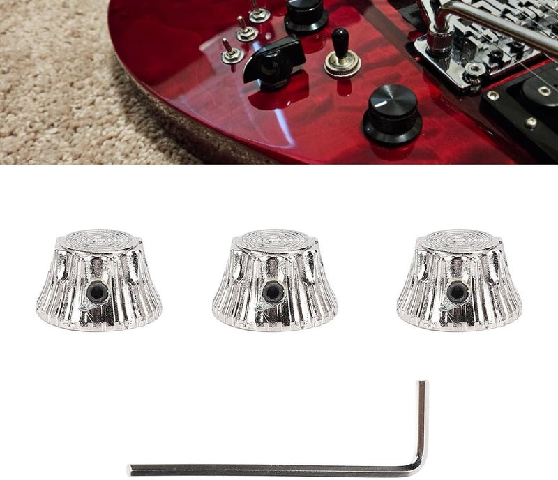 Metal Electric Guitar Bell Volume Tone Control Knobs 3 Pack Dome Top Hat Adjust Volume Tone Pitch with Wrench (Silver) - Image 5
