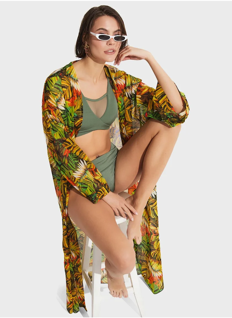 جون Mesh Printed Kimono