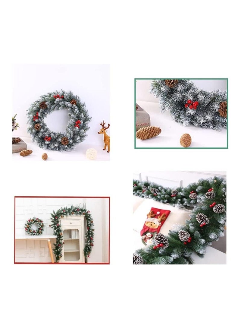 سنشر أكاليل عيد الميلاد 270 سم، شجرة عيد الميلاد الاصطناعية 8.85 قدم، إكليل عيد الميلاد الخارجي، إكليل الصنوبر مع التوت الأحمر ومخاريط الصنوبر الثلجية - Image 2