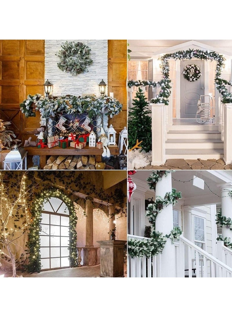 سنشر أكاليل عيد الميلاد 270 سم، شجرة عيد الميلاد الاصطناعية 8.85 قدم، إكليل عيد الميلاد الخارجي، إكليل الصنوبر مع التوت الأحمر ومخاريط الصنوبر الثلجية - Image 3