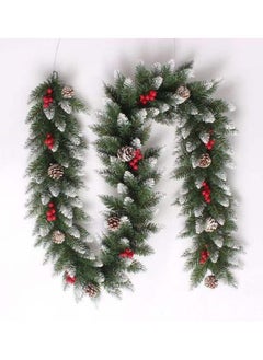SINCHER Christmas Garland for Christmas, 9 Ft with Pine Cones and Red Berries  - Image 1