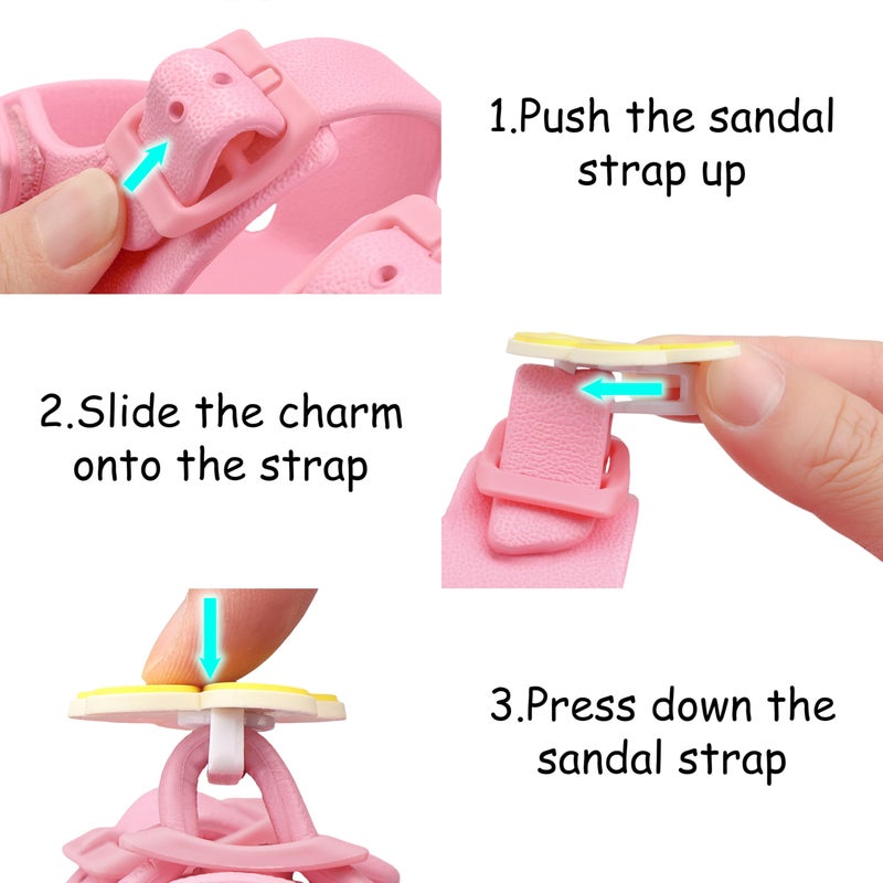ChayChax Toddler Boys Girls Double Buckle Sandals With 5-Pack PVC Shoe Charms Children's Adjustable Back Strap Water Sandal, Pink + Shoe Charms, 7 Toddler - Image 4