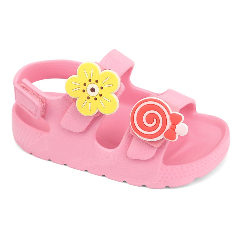 ChayChax Toddler Boys Girls Double Buckle Sandals With 5-Pack PVC Shoe Charms Children's Adjustable Back Strap Water Sandal, Pink + Shoe Charms, 7 Toddler - Image 2