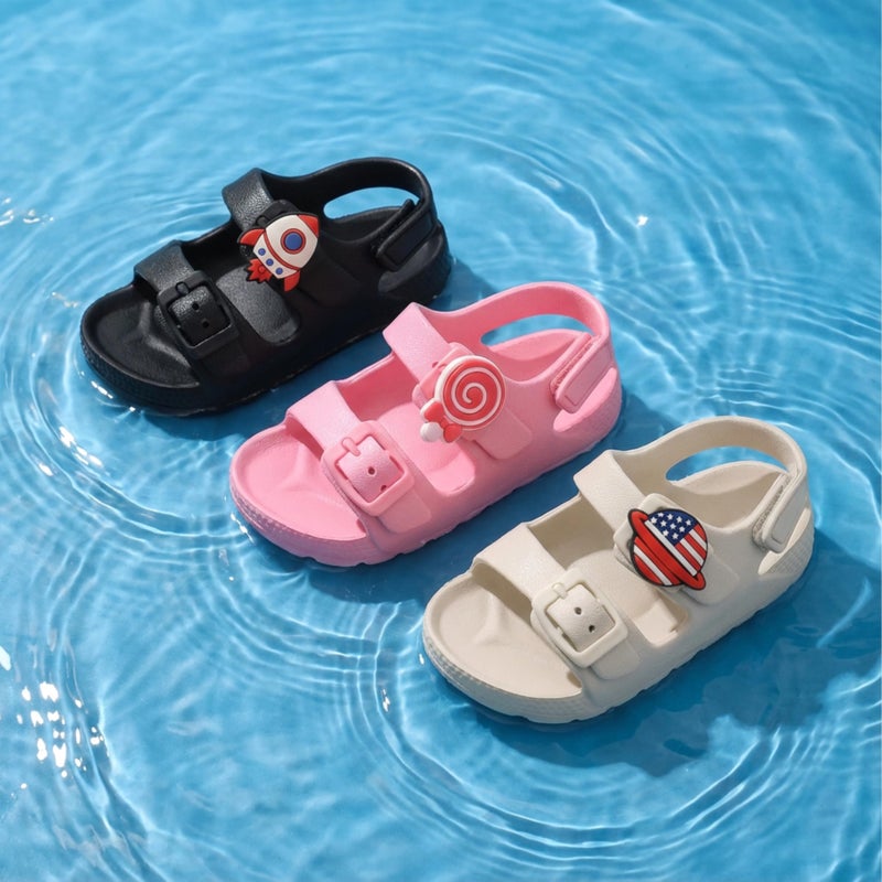 ChayChax Toddler Boys Girls Double Buckle Sandals With 5-Pack PVC Shoe Charms Children's Adjustable Back Strap Water Sandal, Pink + Shoe Charms, 7 Toddler - Image 5