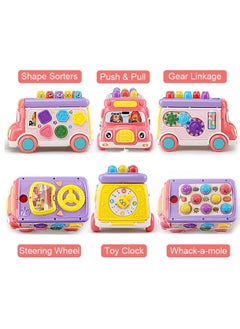 SYOSI C ute Stone Push Pull Bus Toy, Baby Musical Learning Toys with Sound  Light, Whack a Mole Game, Shape Matching, Gear, Toy Clock, Activity Bus Toy Early Education Gift for Toddler Boys Girls  - Image 3