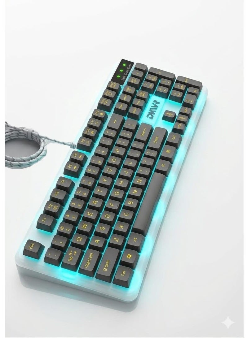 DKVR K310 Wired USB Full Size Gaming Keyboard with RGB Lighting, Black and White - Image 1