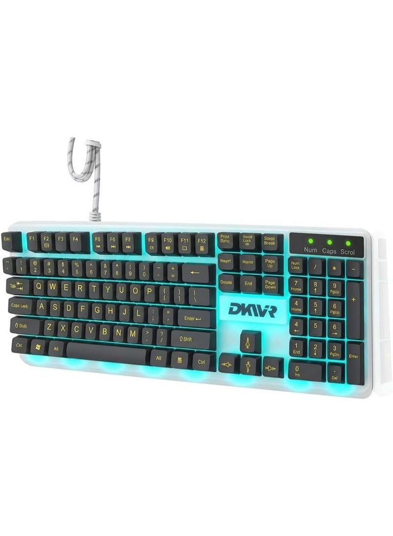 DKVR K310 Wired USB Full Size Gaming Keyboard with RGB Lighting, Black and White - Image 3