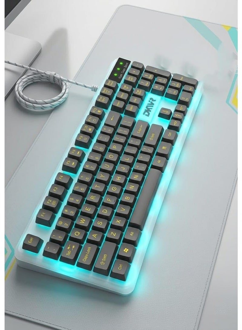 DKVR K310 Wired USB Full Size Gaming Keyboard with RGB Lighting, Black and White - Image 4