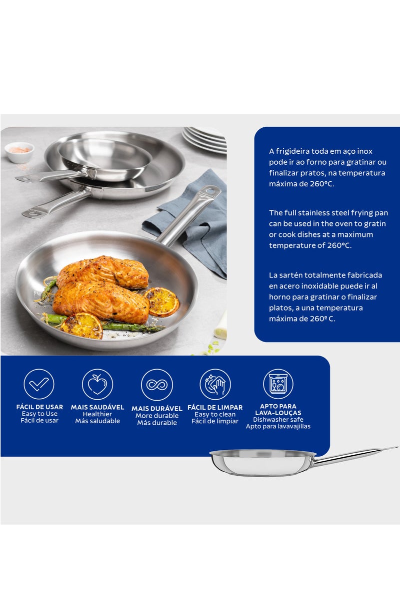 Tramontina Since 1911, Made in Brazil – Professional 30 cm Stainless Steel Frying Pan, 2.9L – Tri-Ply Base & Handle, Induction-Ready, Oven Safe – Model 62633300 - Image 3