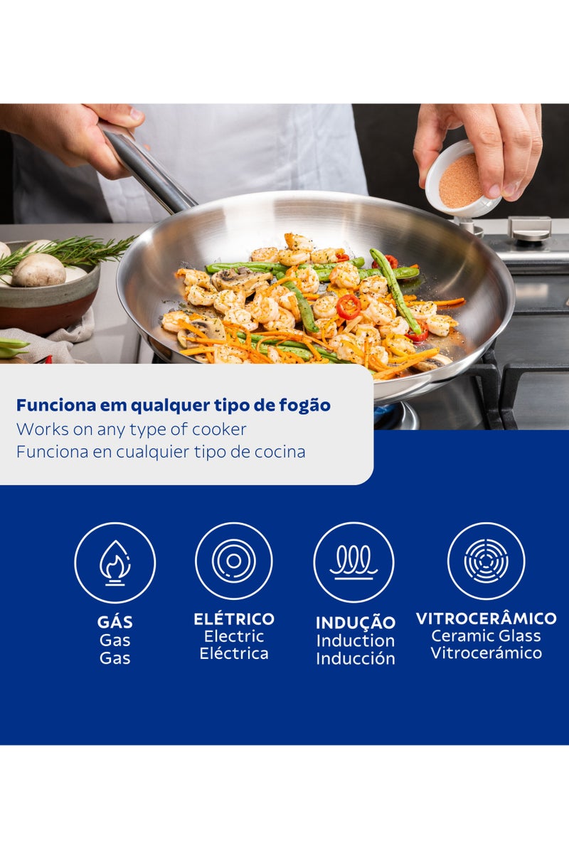 Tramontina Since 1911, Made in Brazil – Professional 30 cm Stainless Steel Frying Pan, 2.9L – Tri-Ply Base & Handle, Induction-Ready, Oven Safe – Model 62633300 - Image 4