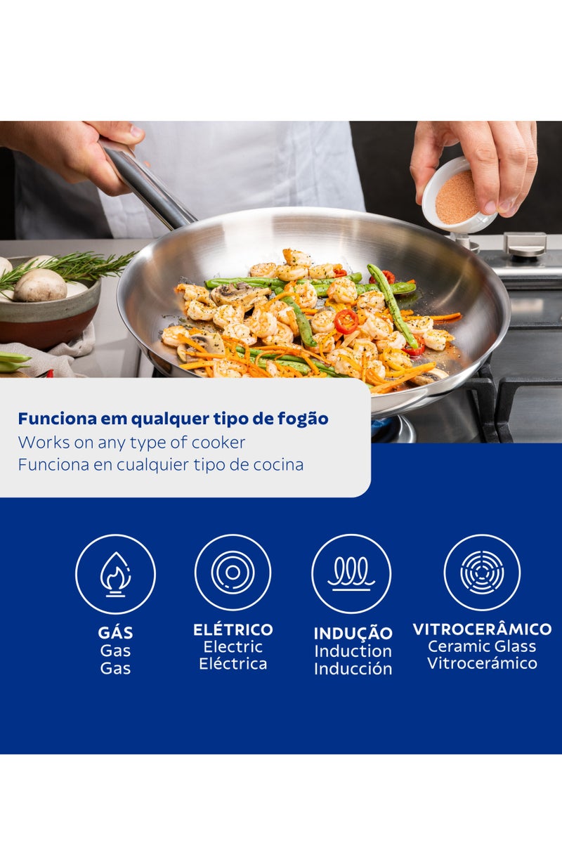 Tramontina Since 1911, Made in Brazil – Professional 30 cm Stainless Steel Frying Pan, 2.9L – Tri-Ply Base & Handle, Induction-Ready, Oven Safe – Model 62633300 - Image 5