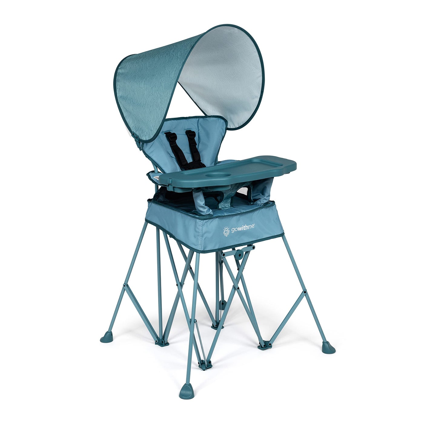 Baby Delight Go with Me Uplift Deluxe Portable High Chair Travel High Chair Sun Canopy Indoor and Outdoor Blue Wave