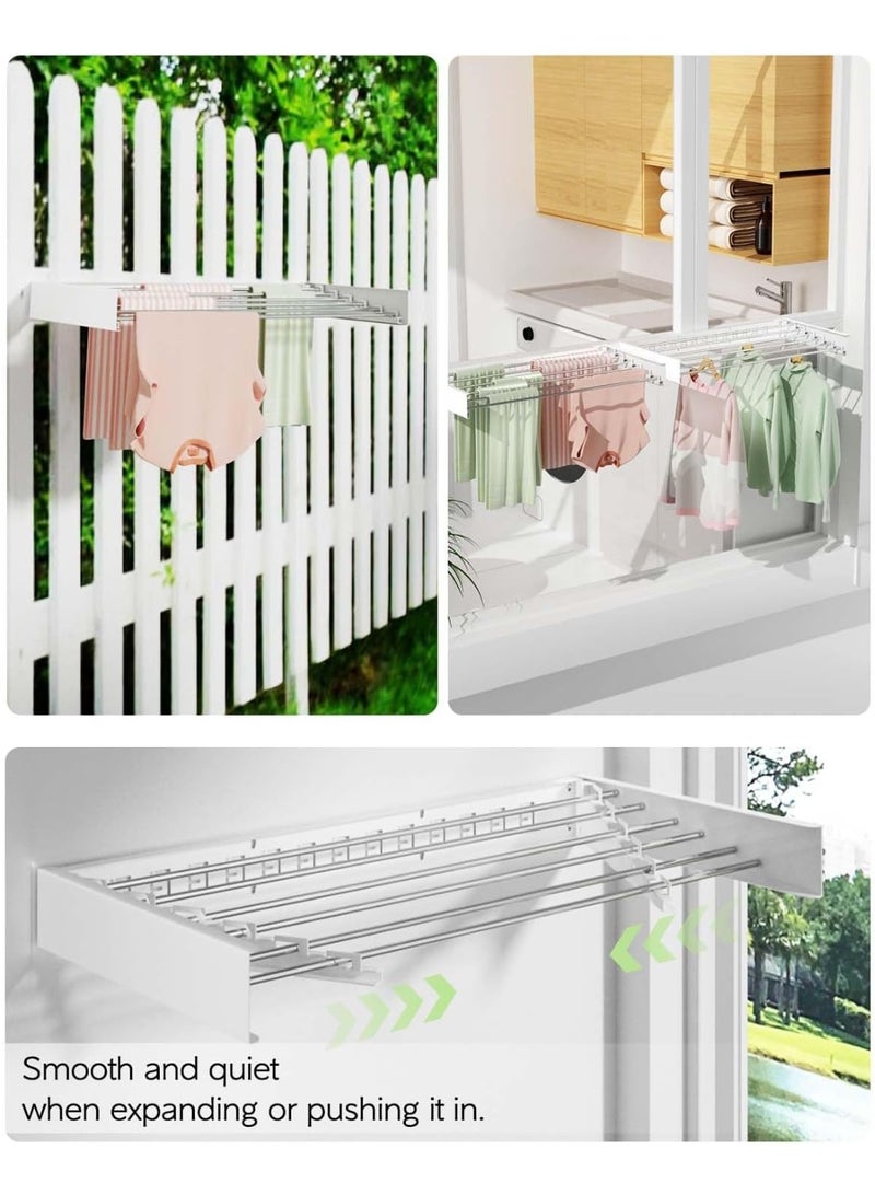 Forthcan Hidden Wall-Mounted Folding Drying Rack, Multifunctional Bathroom Towel Rack & Clothes Hanger, 100×50×10 cm，6 Rods, - Image 5