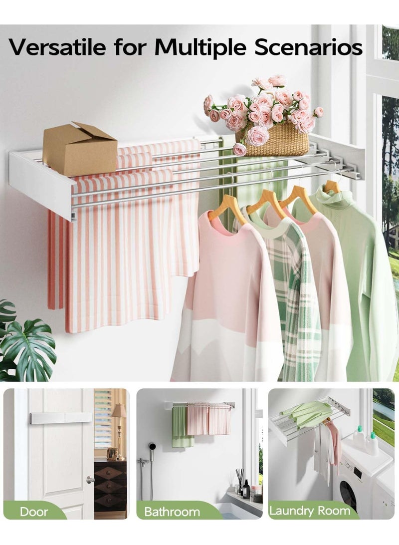 Forthcan Hidden Wall-Mounted Folding Drying Rack, Multifunctional Bathroom Towel Rack & Clothes Hanger, 100×50×10 cm，6 Rods, - Image 4