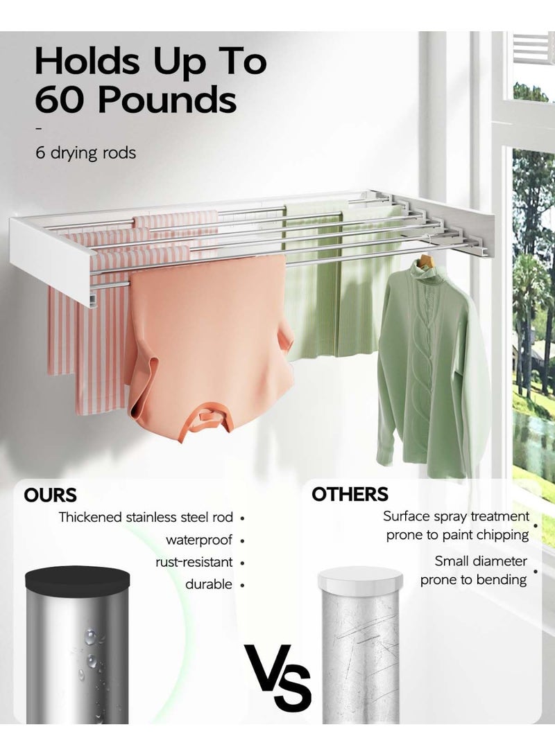 Forthcan Hidden Wall-Mounted Folding Drying Rack, Multifunctional Bathroom Towel Rack & Clothes Hanger, 100×50×10 cm，6 Rods, - Image 1