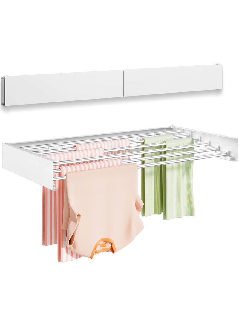 Forthcan Hidden Wall-Mounted Folding Drying Rack, Multifunctional Bathroom Towel Rack & Clothes Hanger, 100×50×10 cm，6 Rods, - Image 3