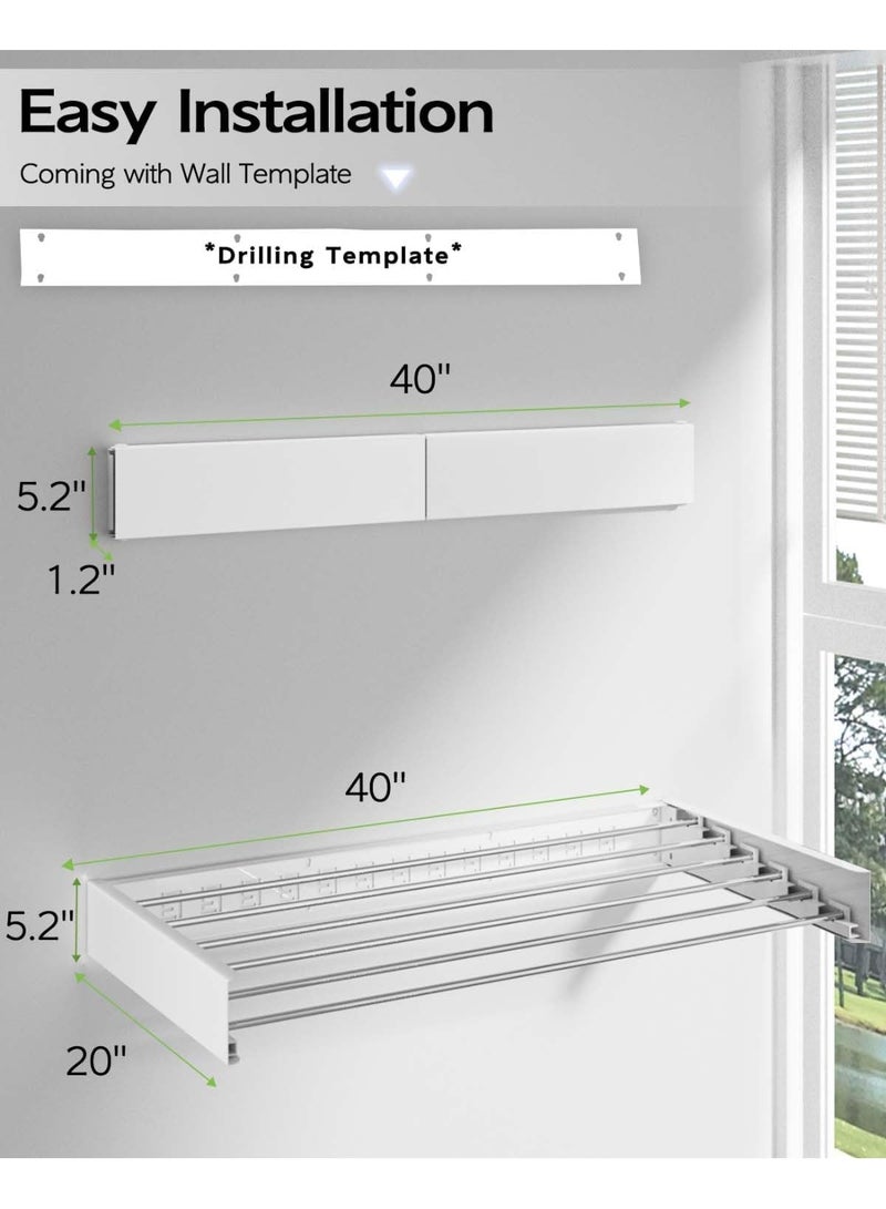 Forthcan Hidden Wall-Mounted Folding Drying Rack, Multifunctional Bathroom Towel Rack & Clothes Hanger, 100×50×10 cm，6 Rods, - Image 2