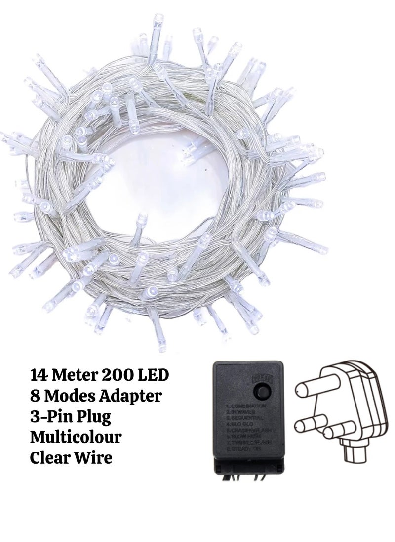 Yuwell 14 Meter 200 LED String Lights Decoration Lights RGB Light 8 Modes Led Light Clear Wire For Home Decorations Ramadan Lights Indoor & Outdoor Decoration Ramadan Decoration Light Diwali Lights Curtain Lights With 3-Pin UK Plug  - Image 2