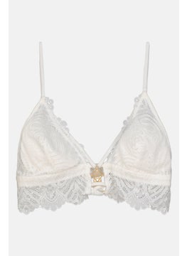 UNDIZ Women Textured Lace Lightly Padded Triangle Bra, White  - Image 1