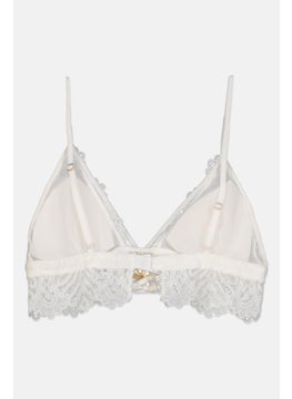 UNDIZ Women Textured Lace Lightly Padded Triangle Bra, White  - Image 2